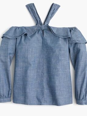 J. Crew Light Blue Chambray Top with Neck Tie